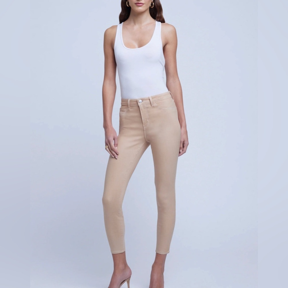 L'AGENCE Women's Margot High-Rise Skinny Nude White Coat Contrast Size 25 NWT